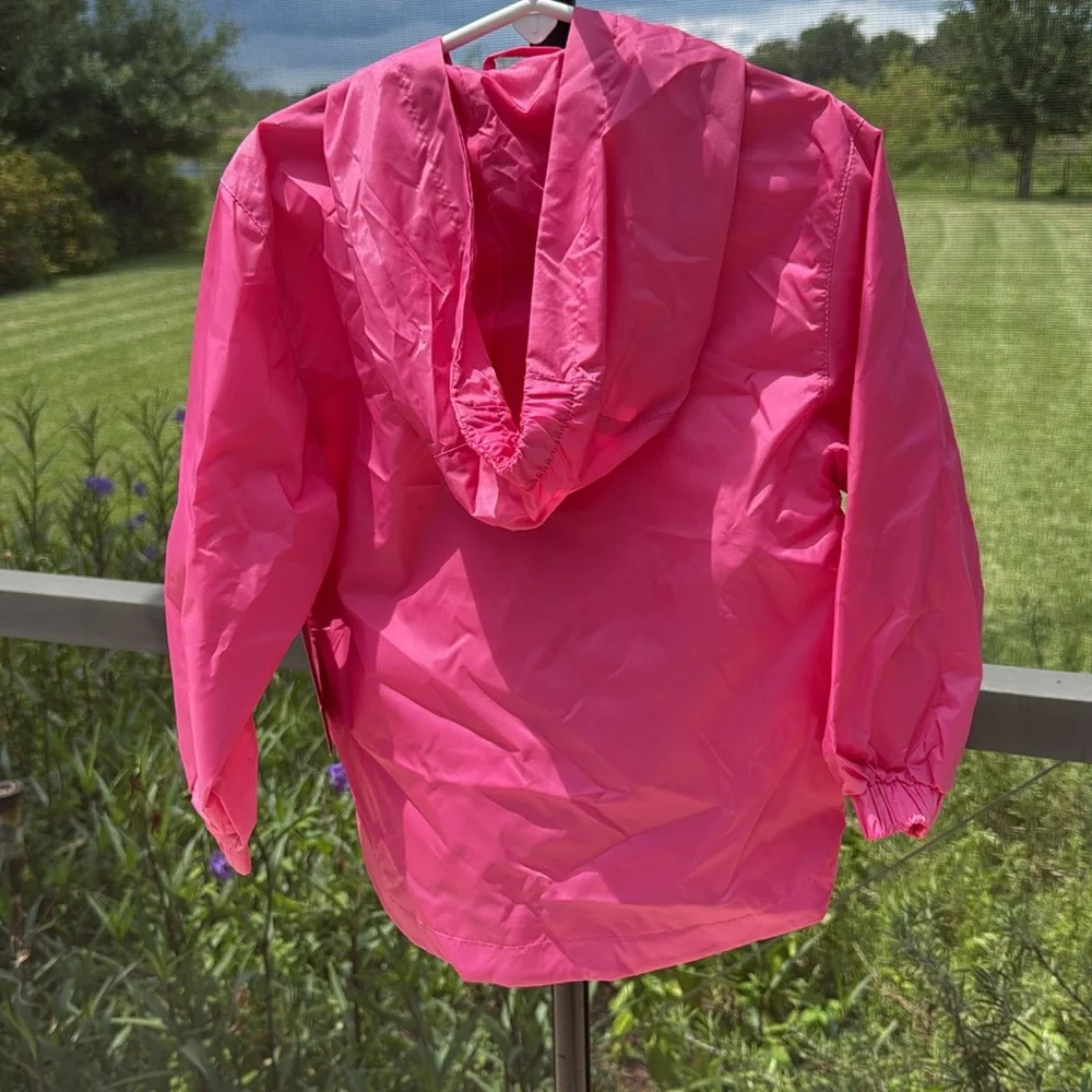 Oshkosh pink & white wind/rain packable hoodie pullover jacket size 4/5 nwt